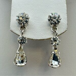 Elegant 14K Gold Post CZ Drop Earrings Silver Tone Bridal Style